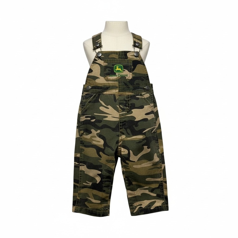 John Deere‎ Baby Overalls Camouflage Cotton Logo Bib Kids 9-12M Camo Romper